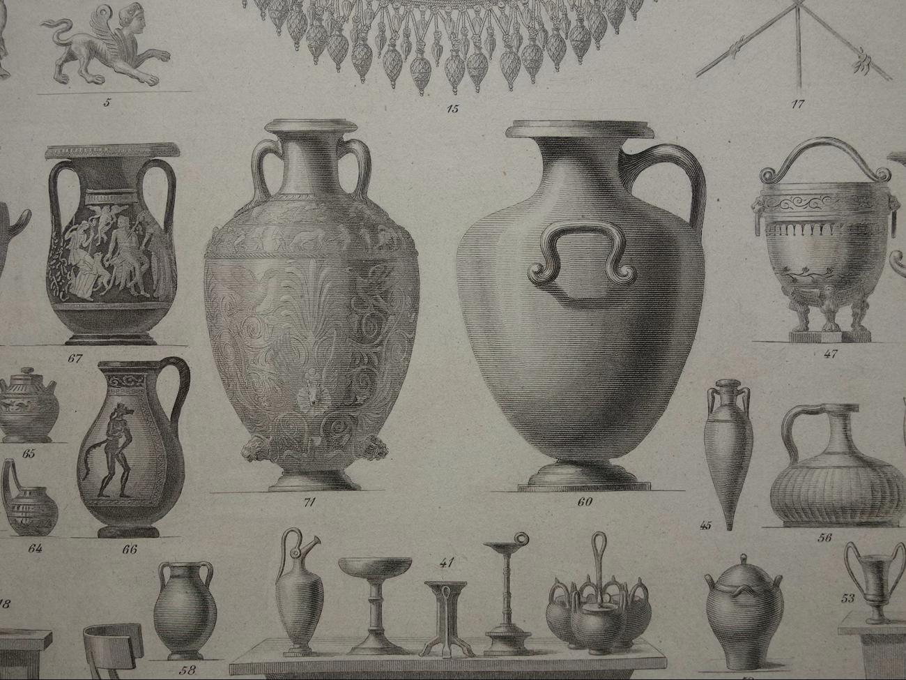 Tekening van diverse Griekse amphoras